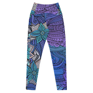 Purple Blue Swirls Crossover leggings with pockets