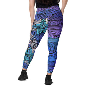 Purple Blue Swirls Crossover leggings with pockets