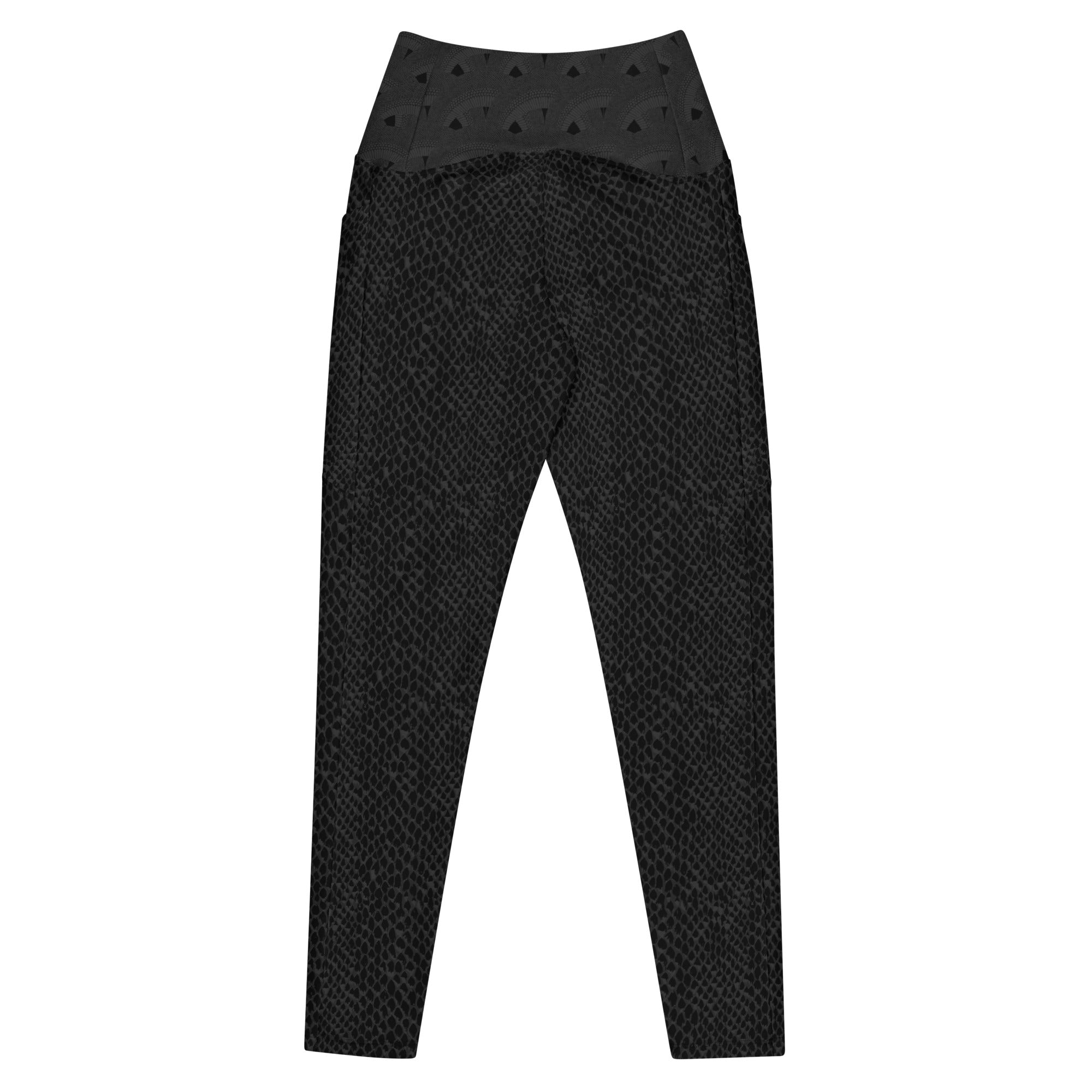 Black "Snakeskin" Crossover leggings with pockets