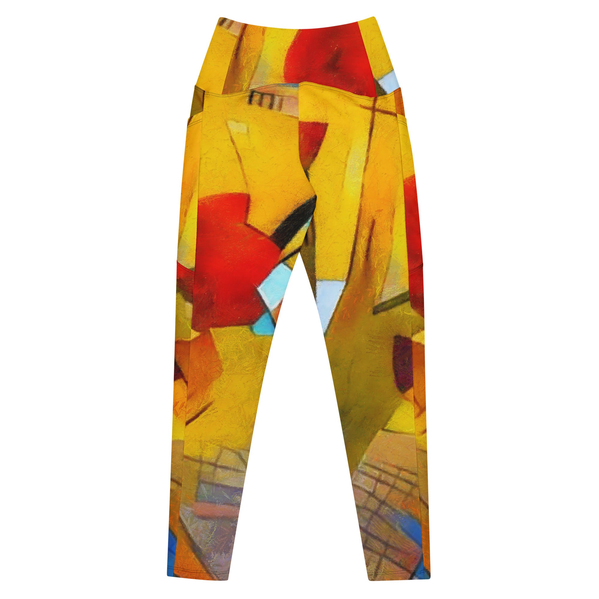 Abstract Yellow Crossover leggings with pockets