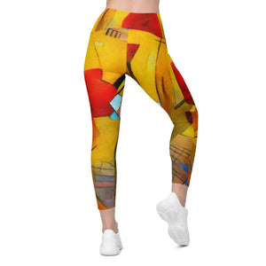 Abstract Yellow Crossover leggings with pockets