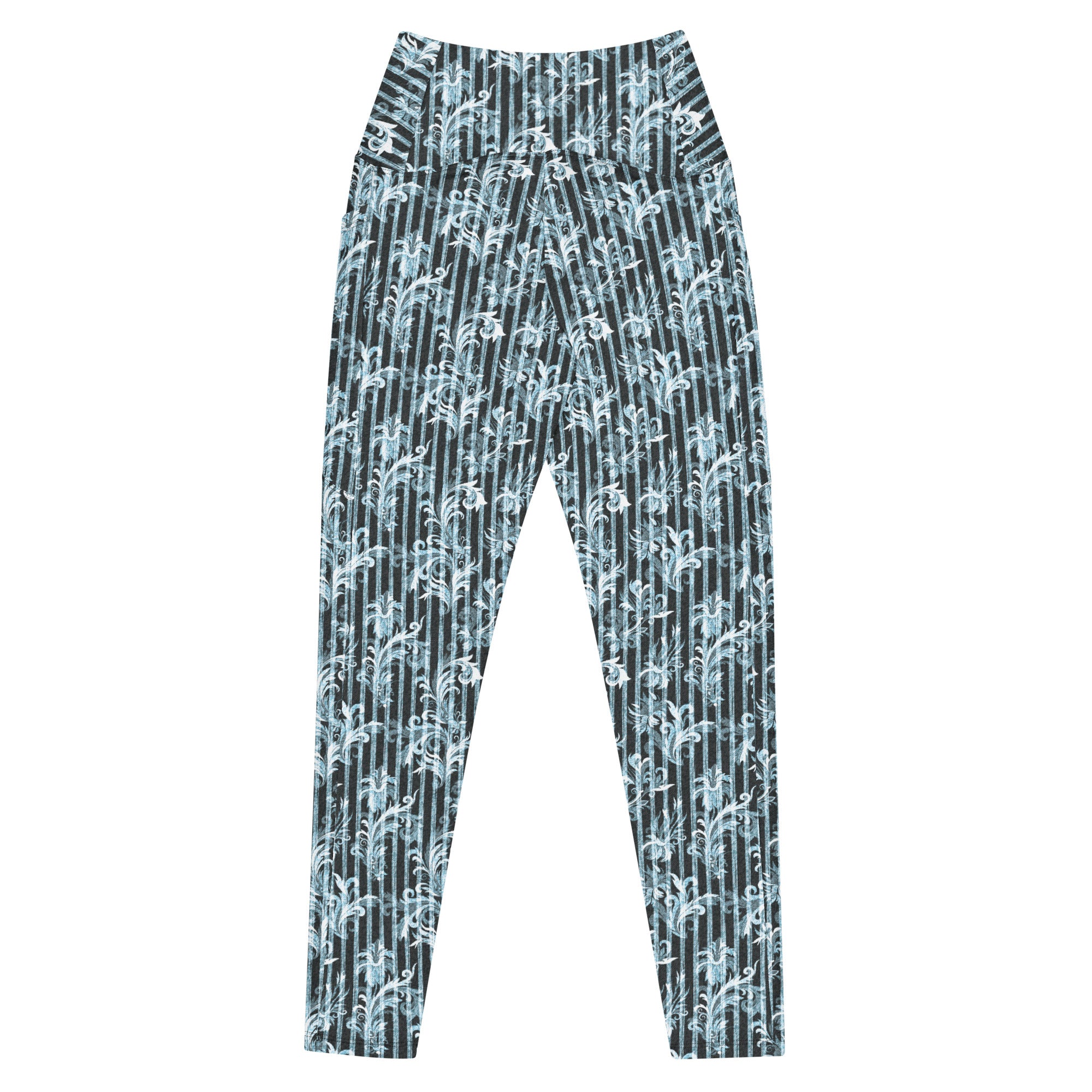 Denim Fleurs Crossover leggings with pockets