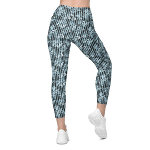 Denim Fleurs Crossover leggings with pockets