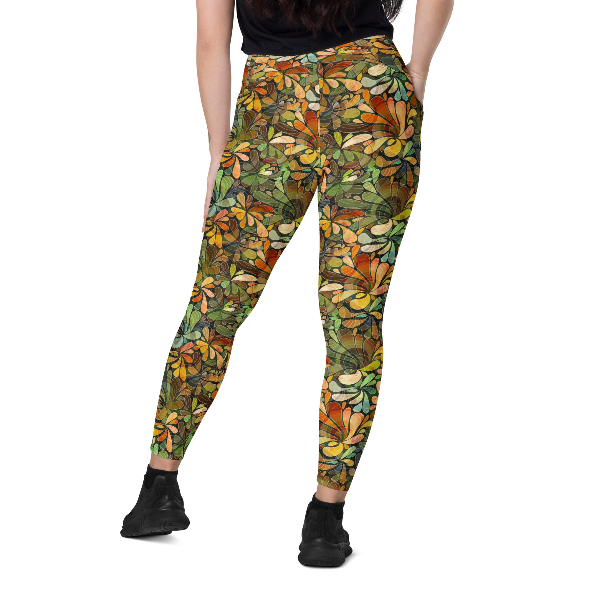 Browns and Golds Crossover leggings with pockets