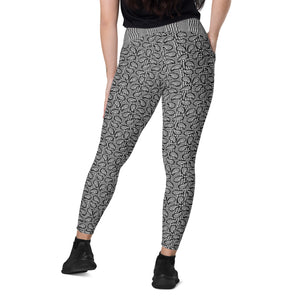 Black Houndstooth and Paisley Crossover leggings with pockets