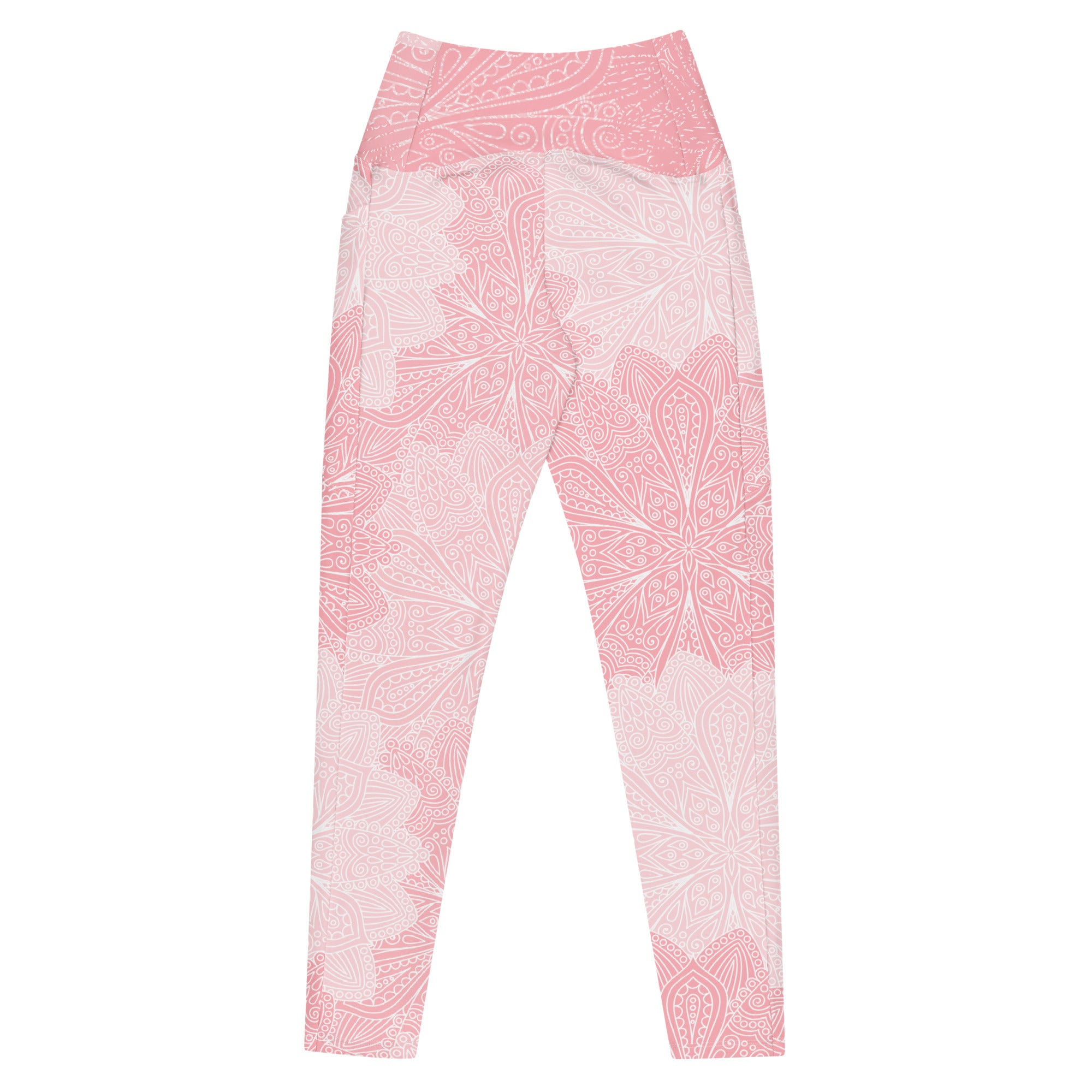 Pink and White Floral Crossover leggings with pockets