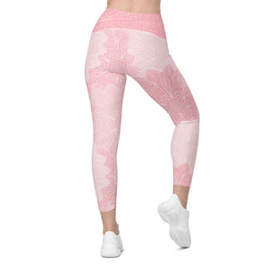 Pink and White Floral Crossover leggings with pockets