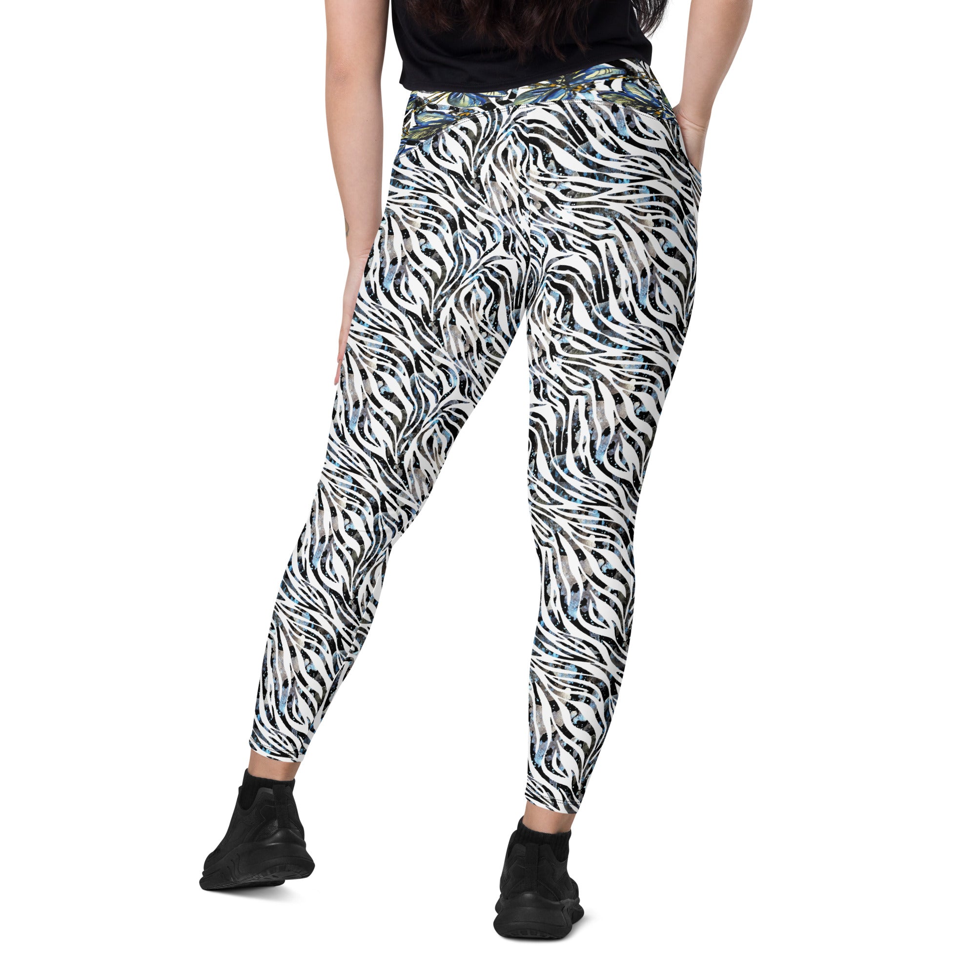 Zebra Dragonflies Crossover leggings with pockets