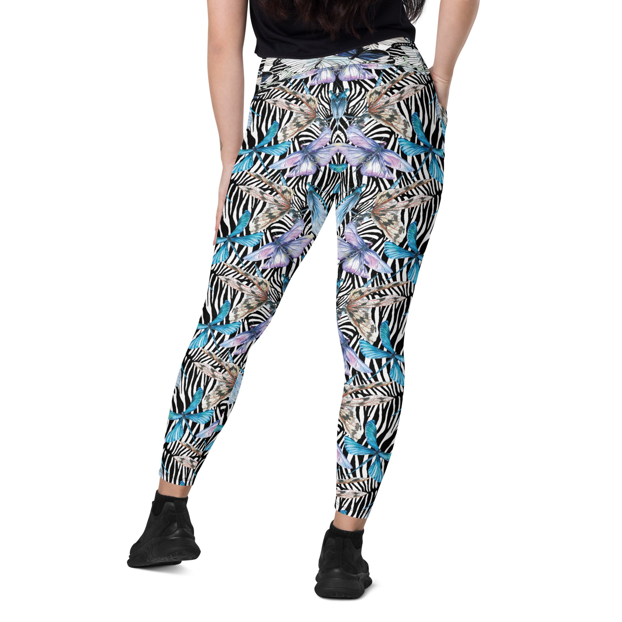 Zebra Butterflies Crossover leggings with pockets