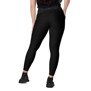 Black and Gray Fleur Crossover leggings with pockets