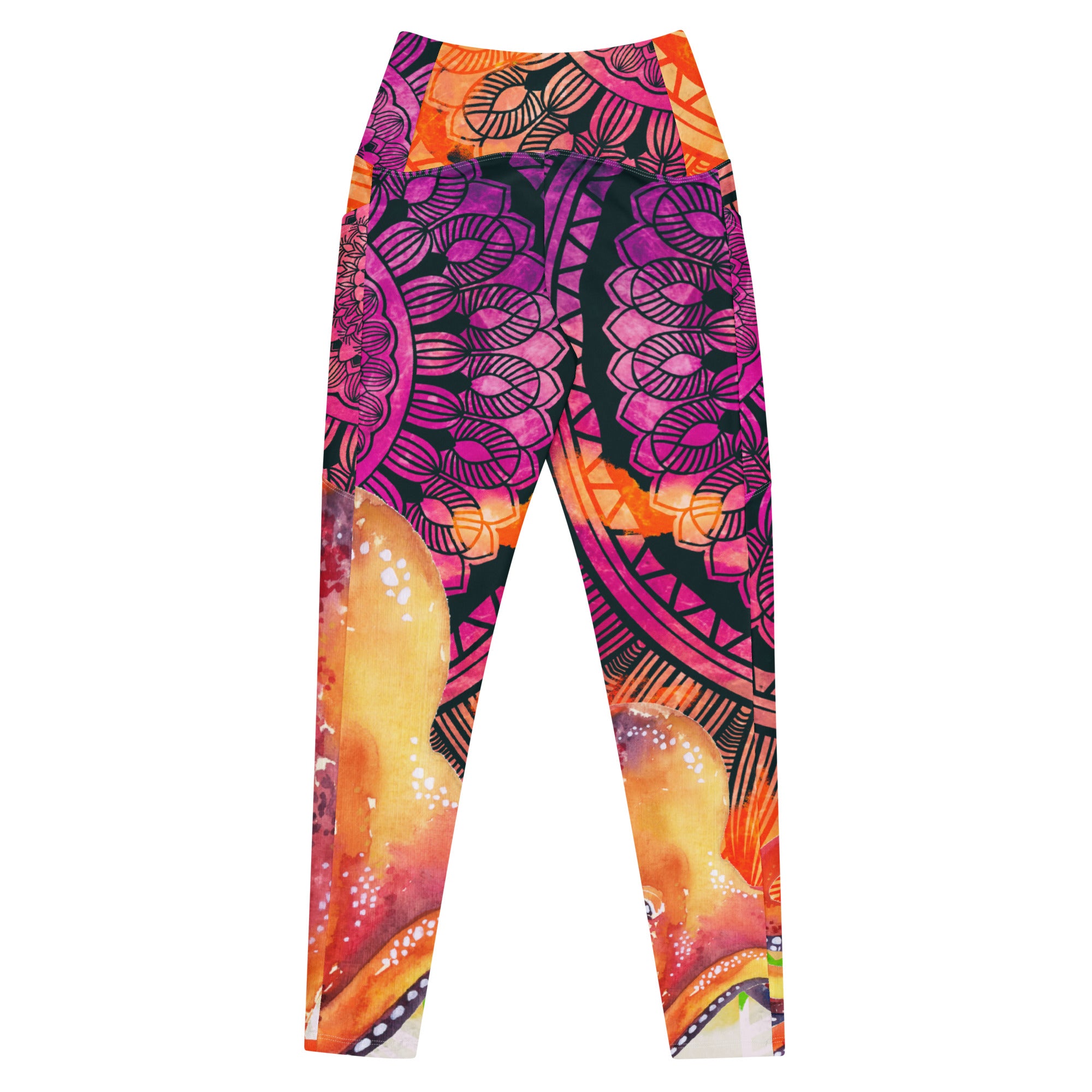 Orange Purple Mandala Crossover leggings with pockets