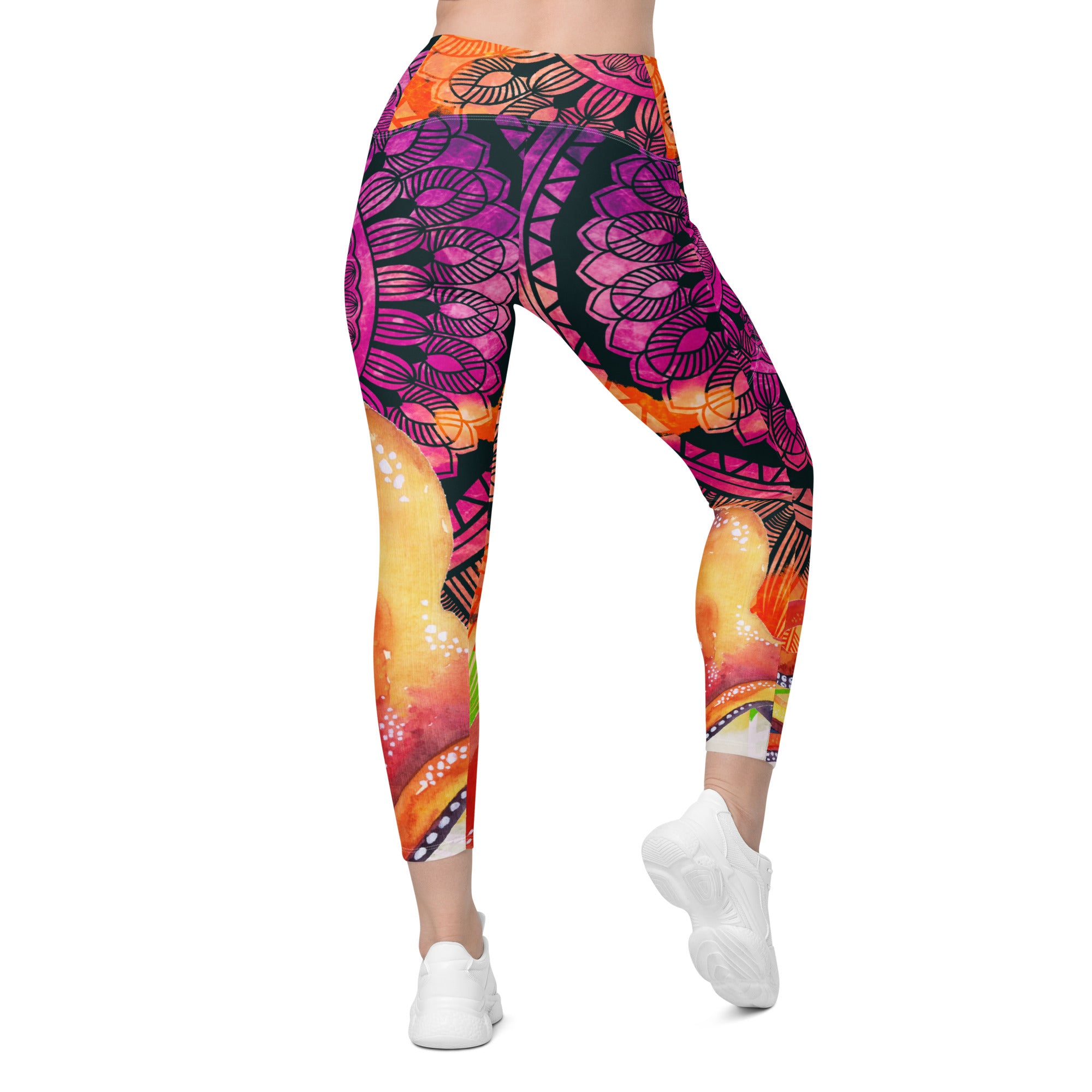 Orange Purple Mandala Crossover leggings with pockets