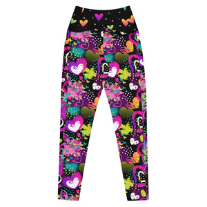 Neon Hearts on Black Crossover leggings with pockets