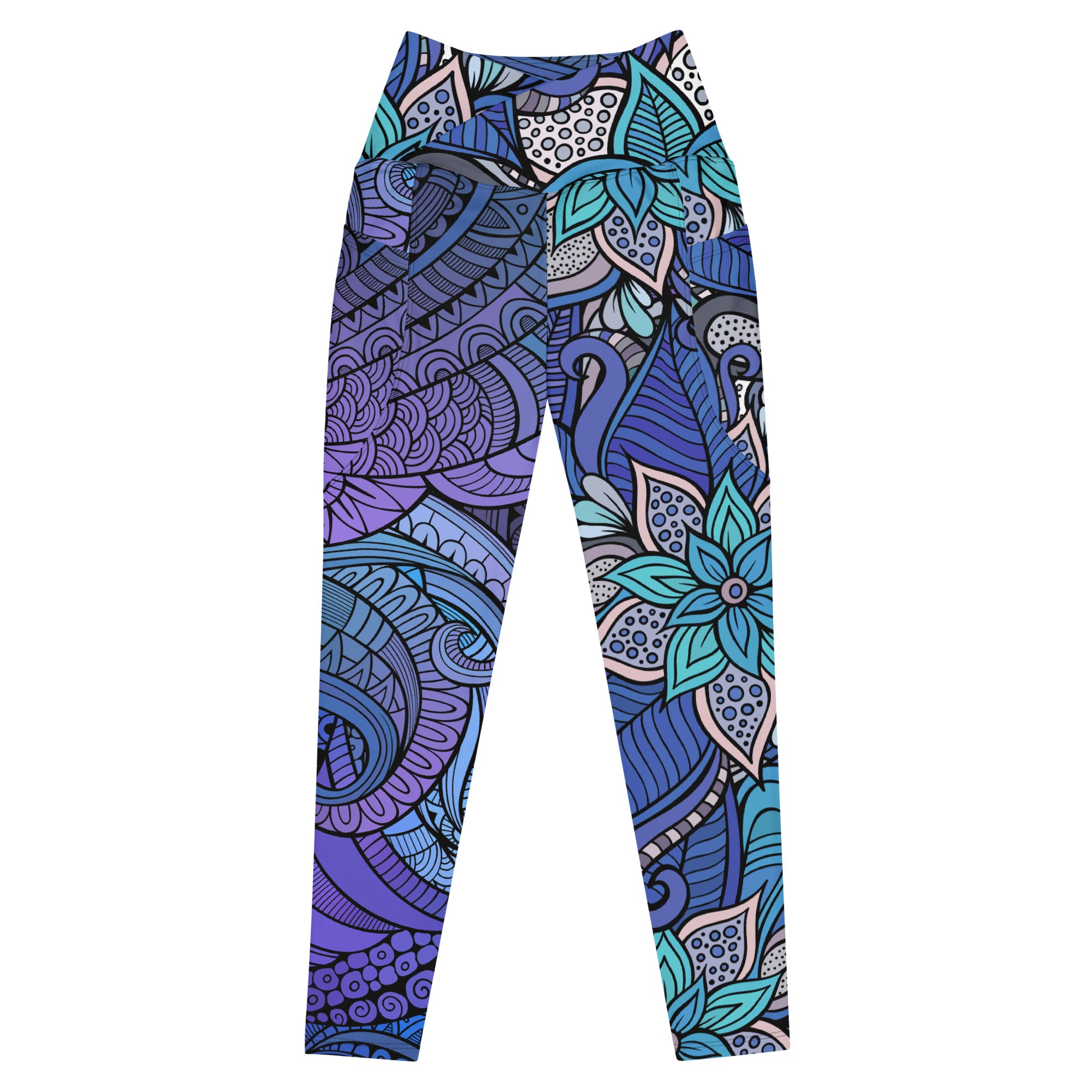 Purple Blue Swirls Crossover leggings with pockets