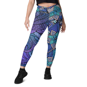 Purple Blue Swirls Crossover leggings with pockets