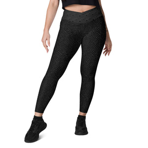 Black "Snakeskin" Crossover leggings with pockets