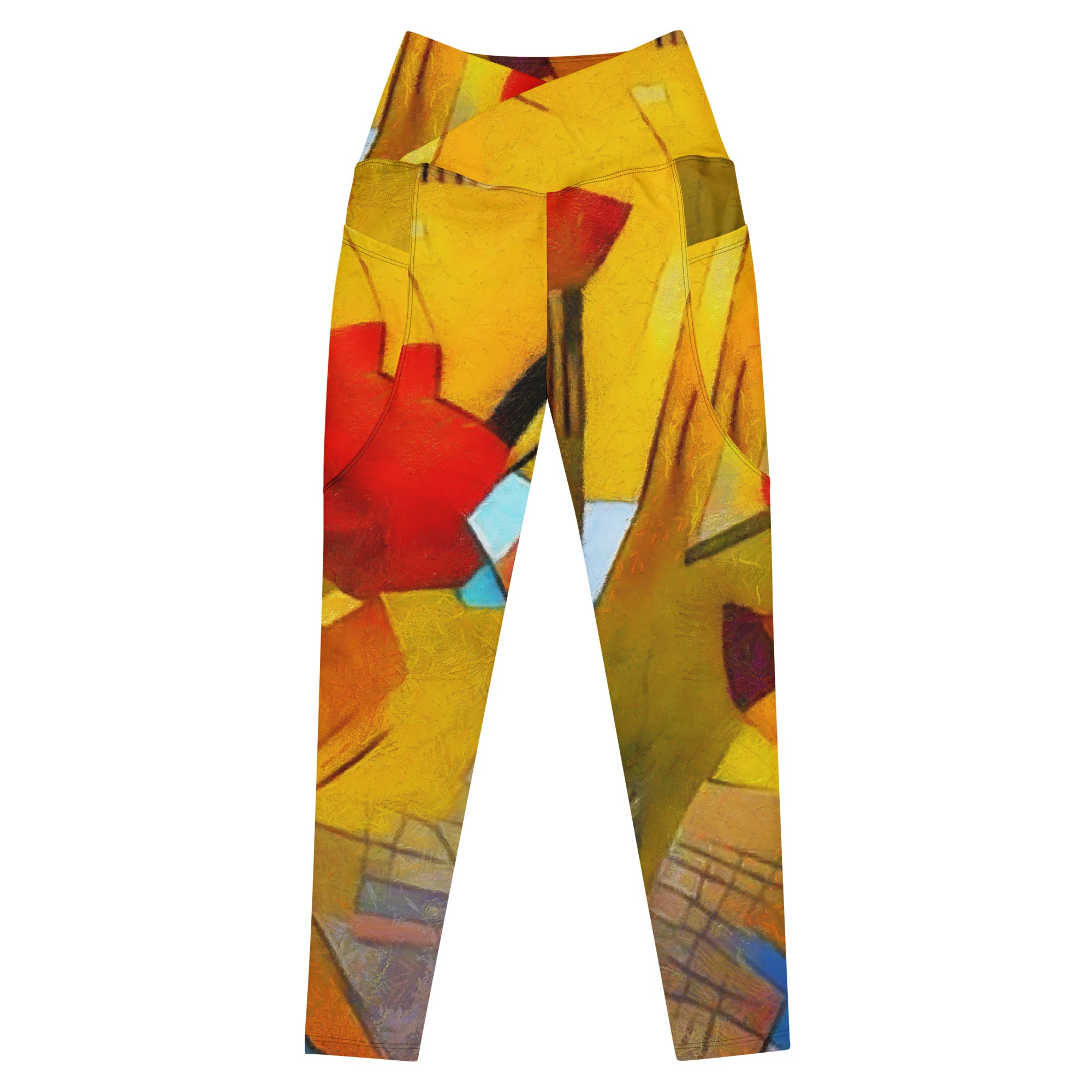 Abstract Yellow Crossover leggings with pockets