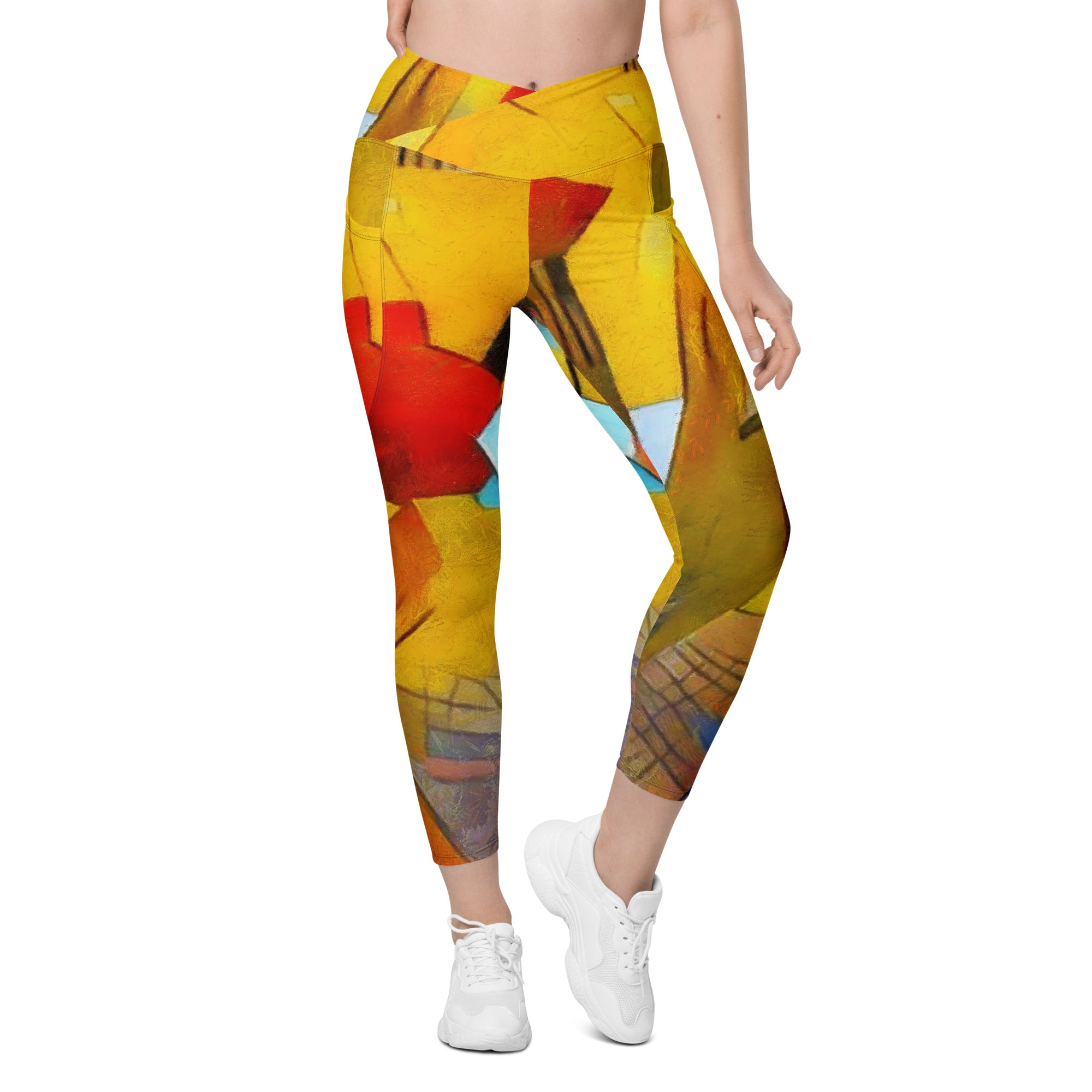 Abstract Yellow Crossover leggings with pockets