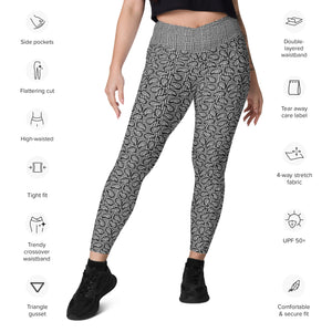 Black Houndstooth and Paisley Crossover leggings with pockets