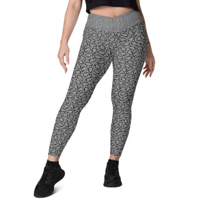 Black Houndstooth and Paisley Crossover leggings with pockets