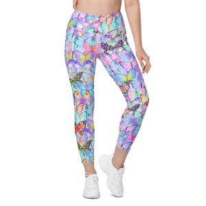 Pastel Butterflies Crossover leggings with pockets