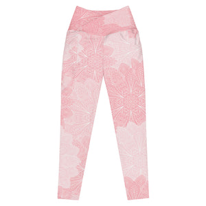 Pink and White Floral Crossover leggings with pockets