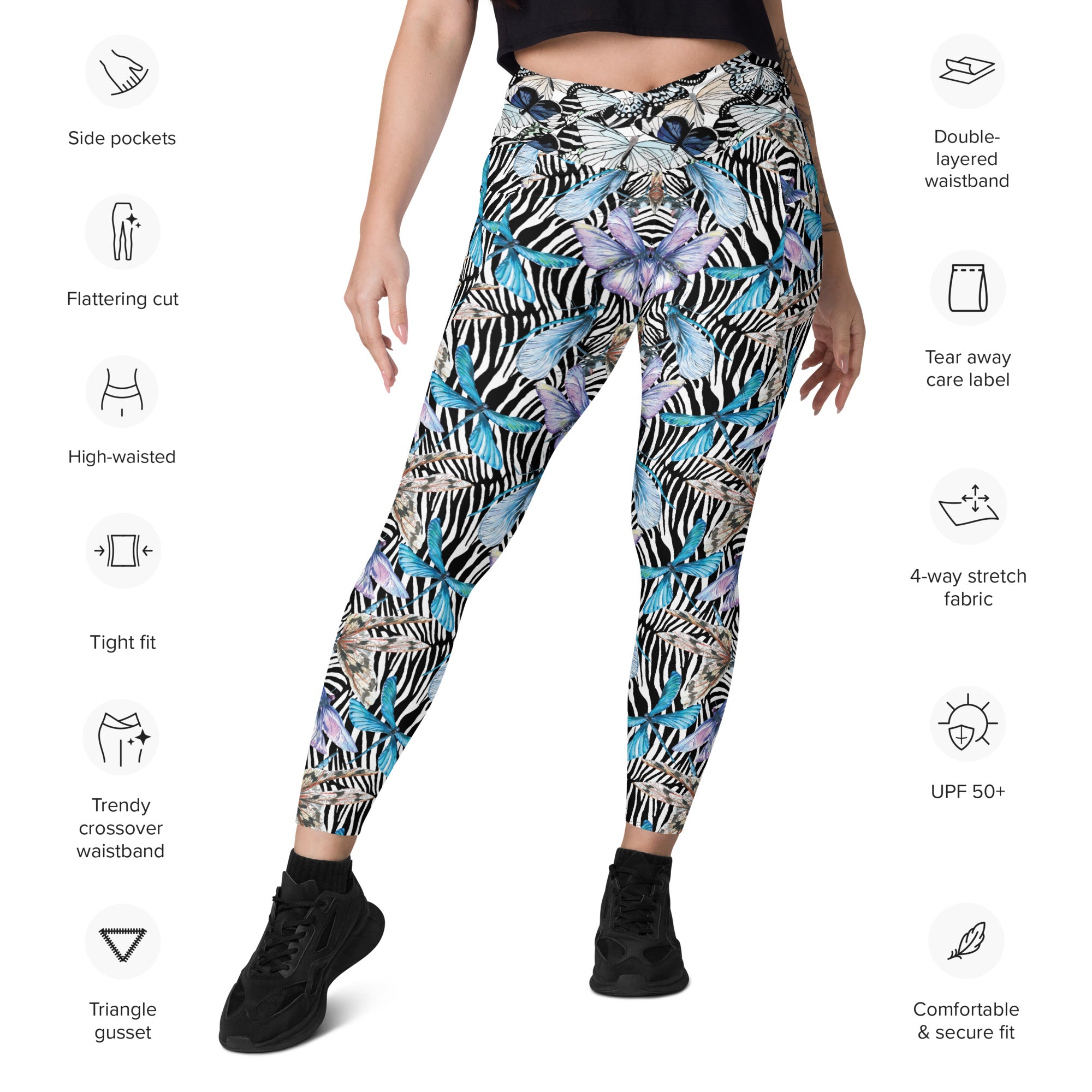 Zebra Butterflies Crossover leggings with pockets