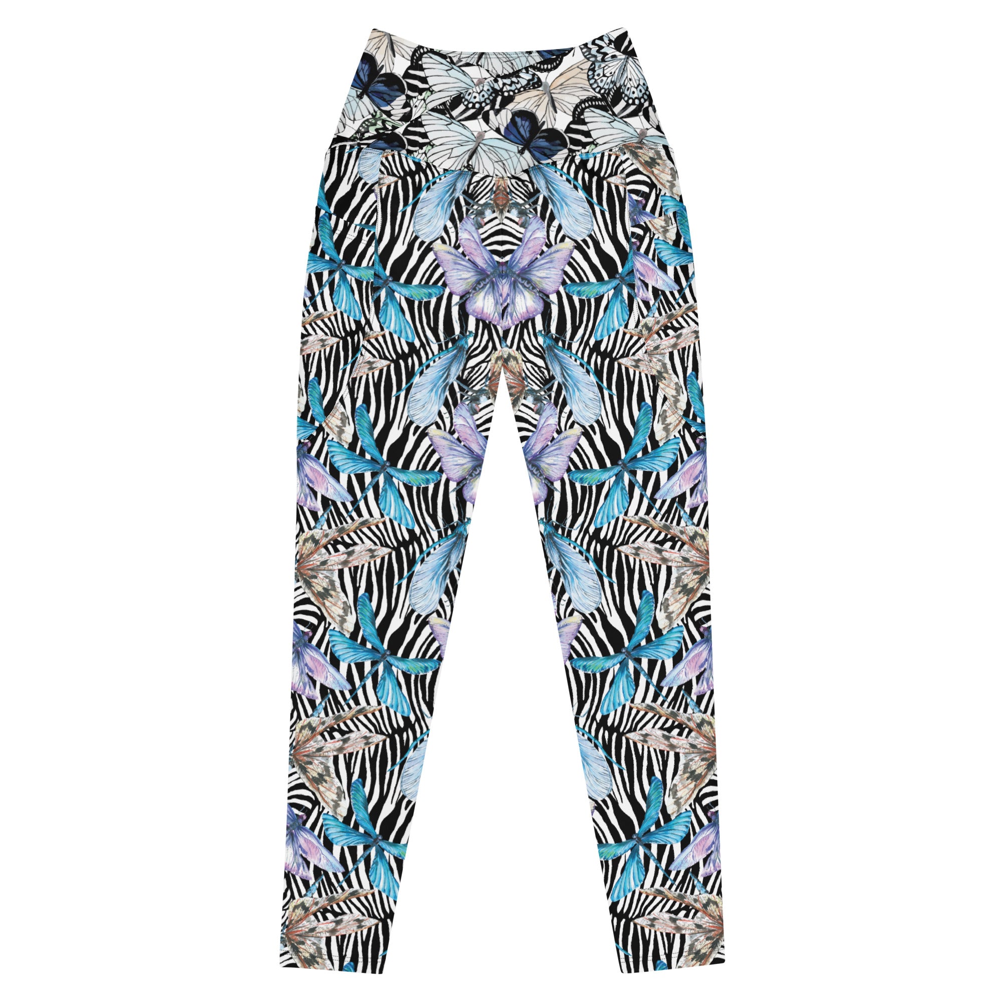 Zebra Butterflies Crossover leggings with pockets