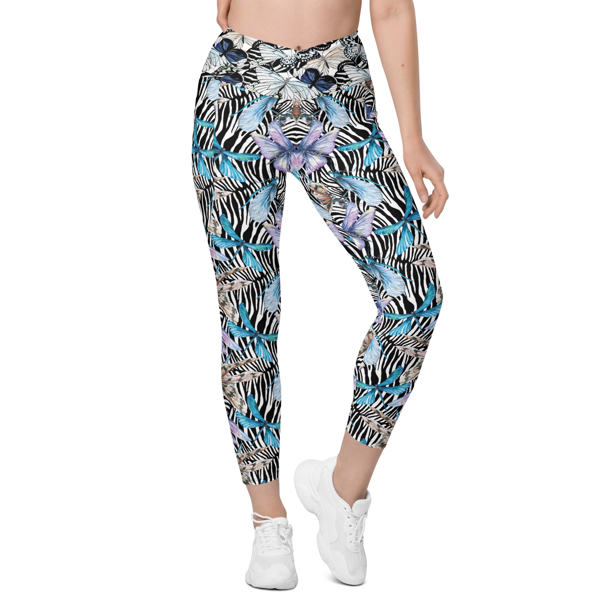 Zebra Butterflies Crossover leggings with pockets