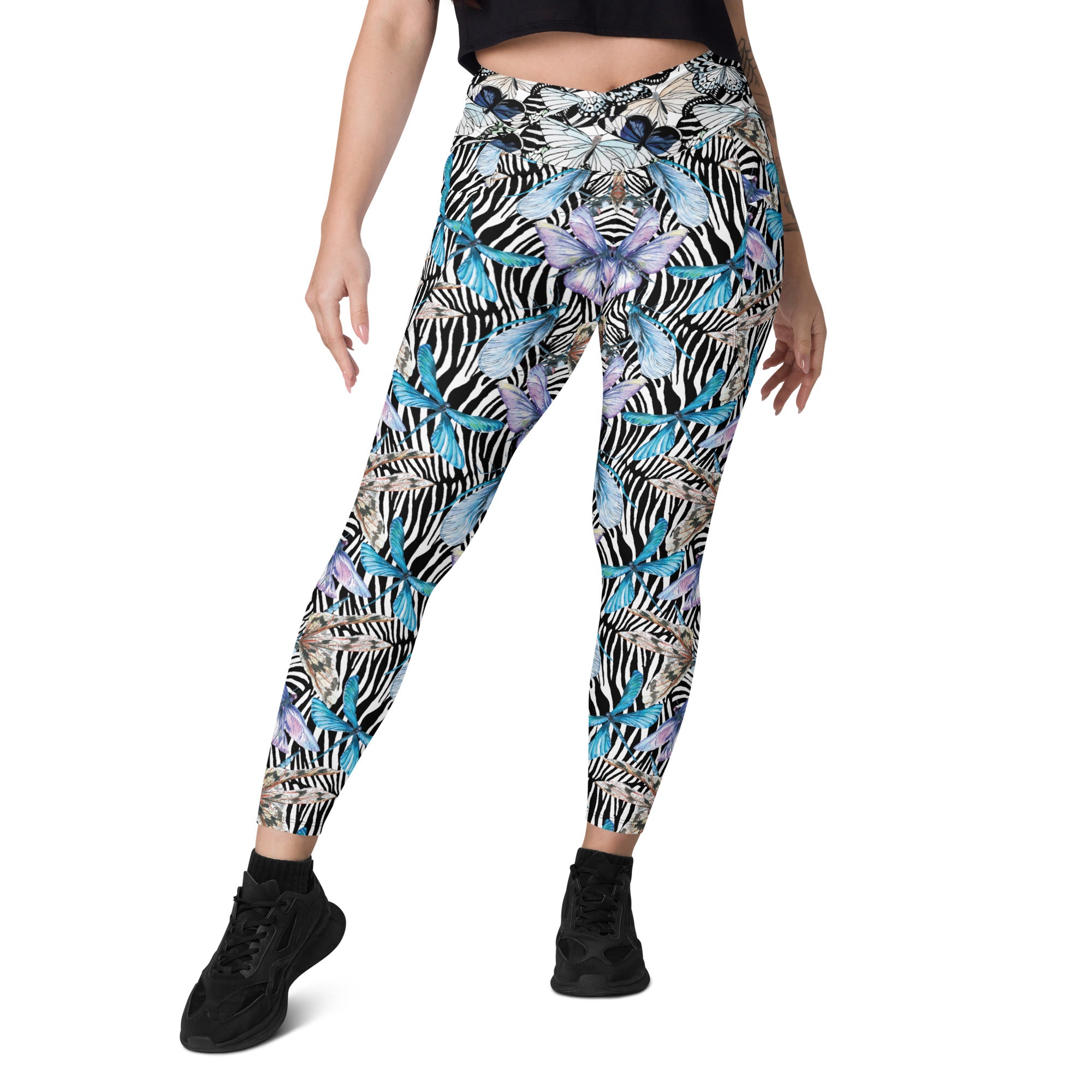 Zebra Butterflies Crossover leggings with pockets