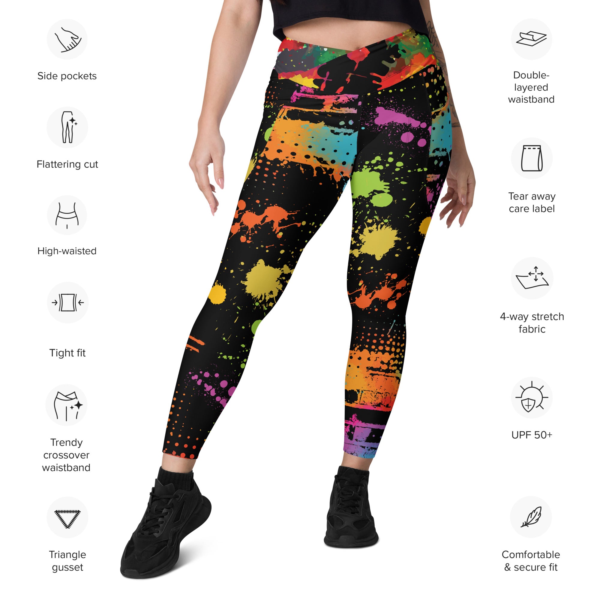 Neon Paintballs Crossover leggings with pockets