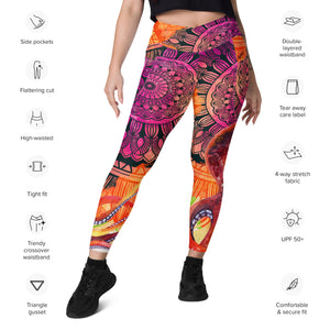 Orange Purple Mandala Crossover leggings with pockets