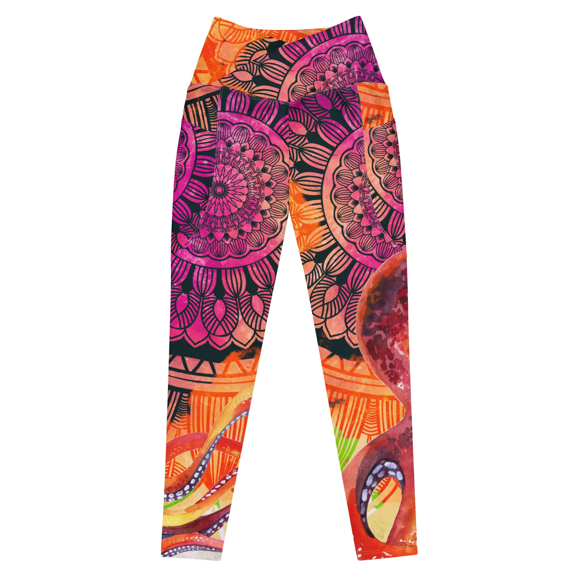 Orange Purple Mandala Crossover leggings with pockets