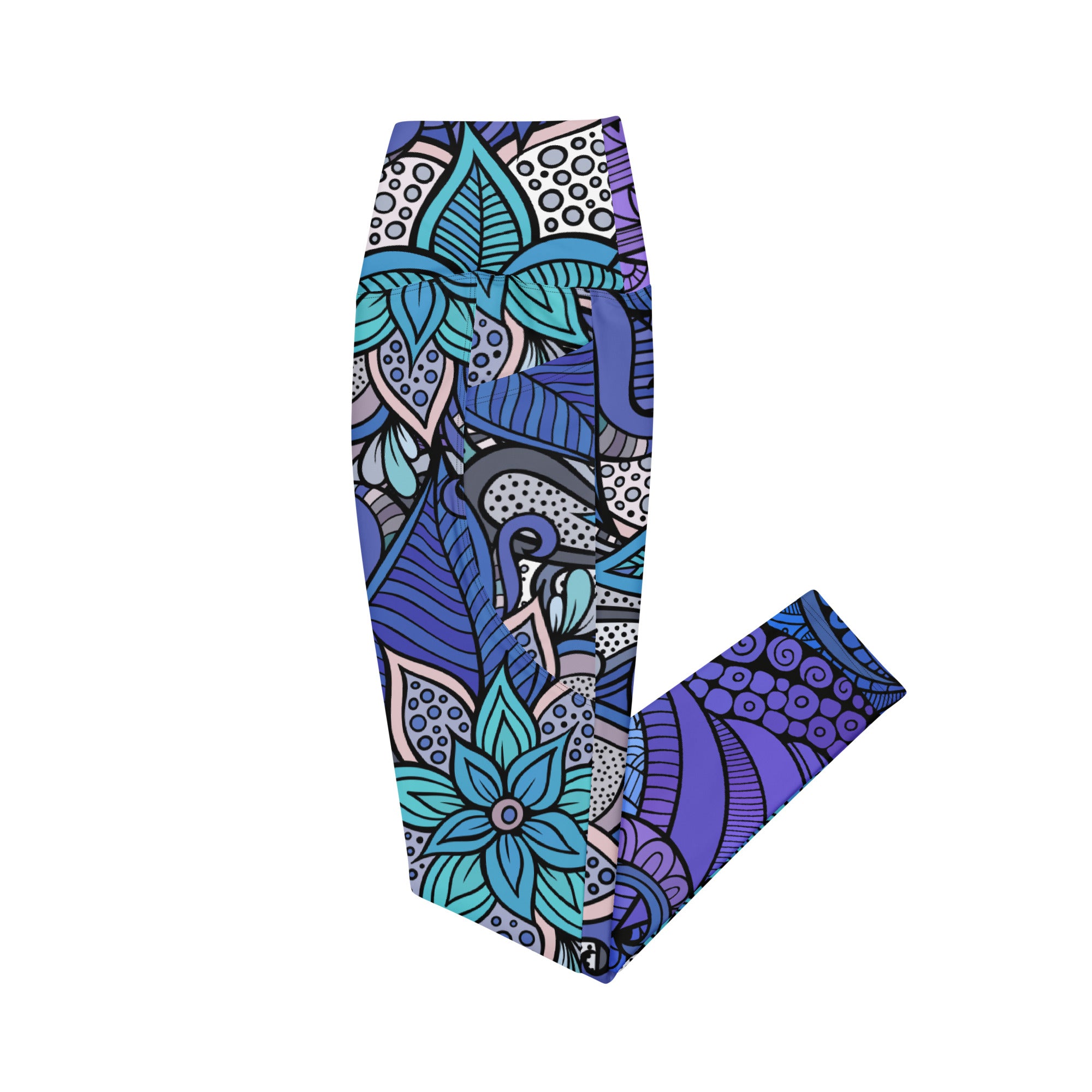 Purple Blue Swirls Crossover leggings with pockets