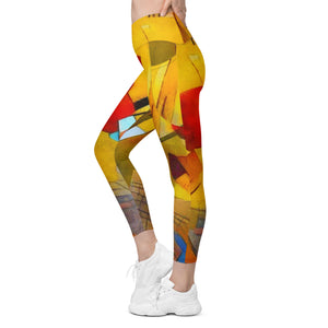 Abstract Yellow Crossover leggings with pockets