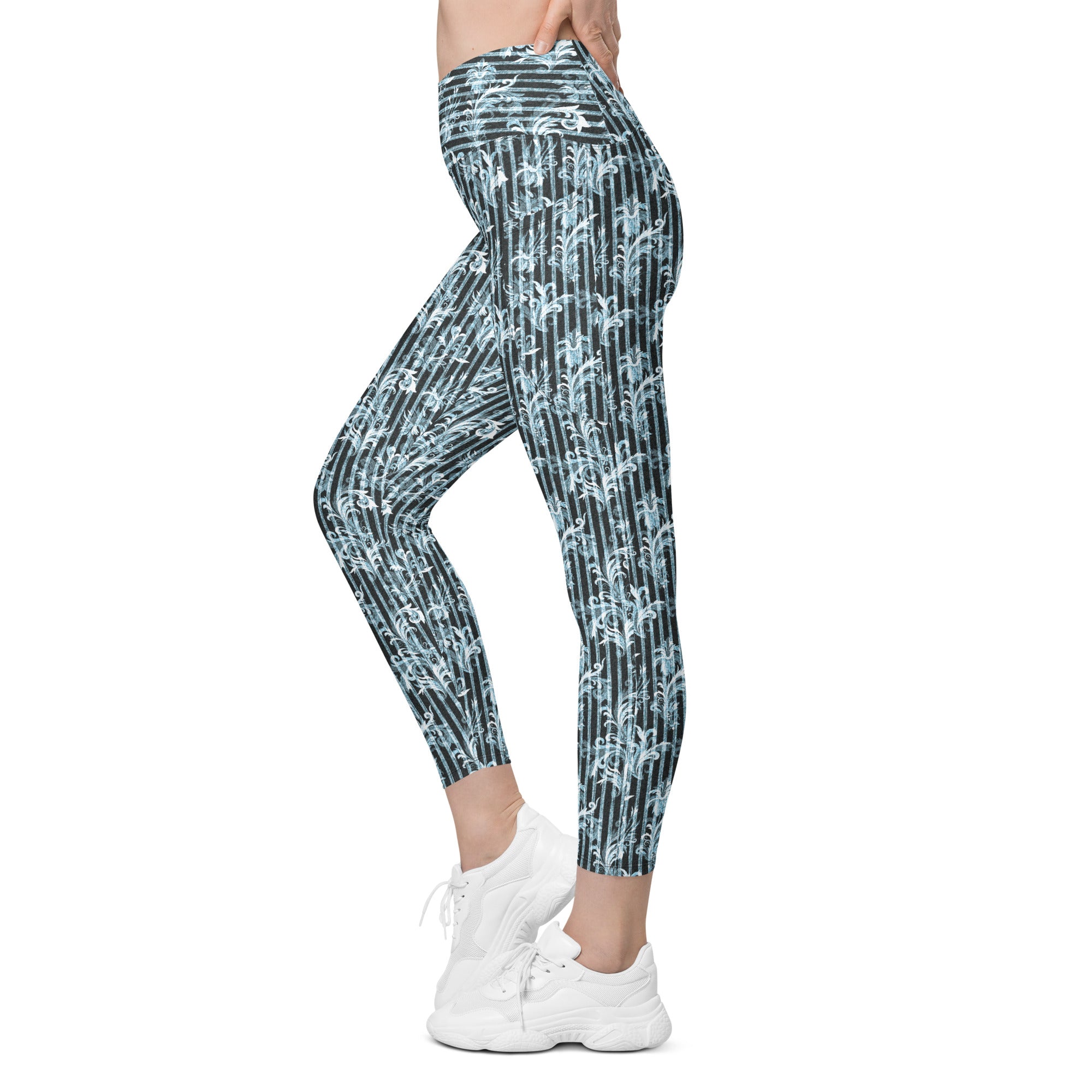 Denim Fleurs Crossover leggings with pockets