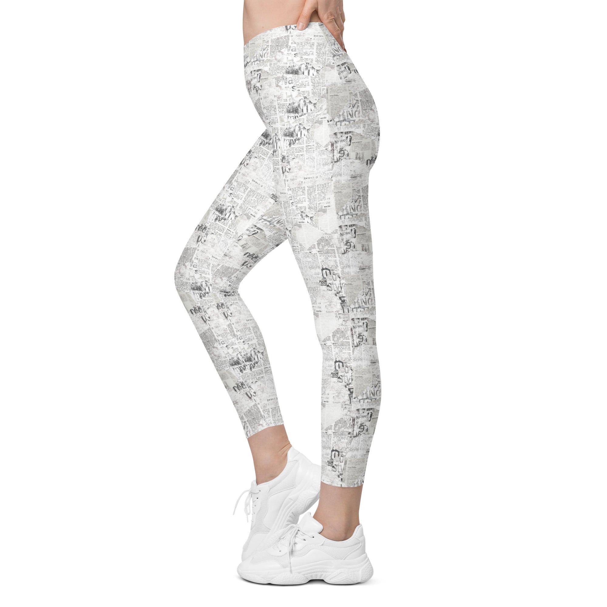 Newspaper Crossover leggings with pockets