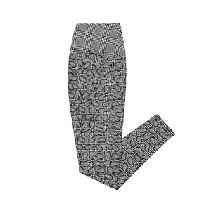 Black Houndstooth and Paisley Crossover leggings with pockets