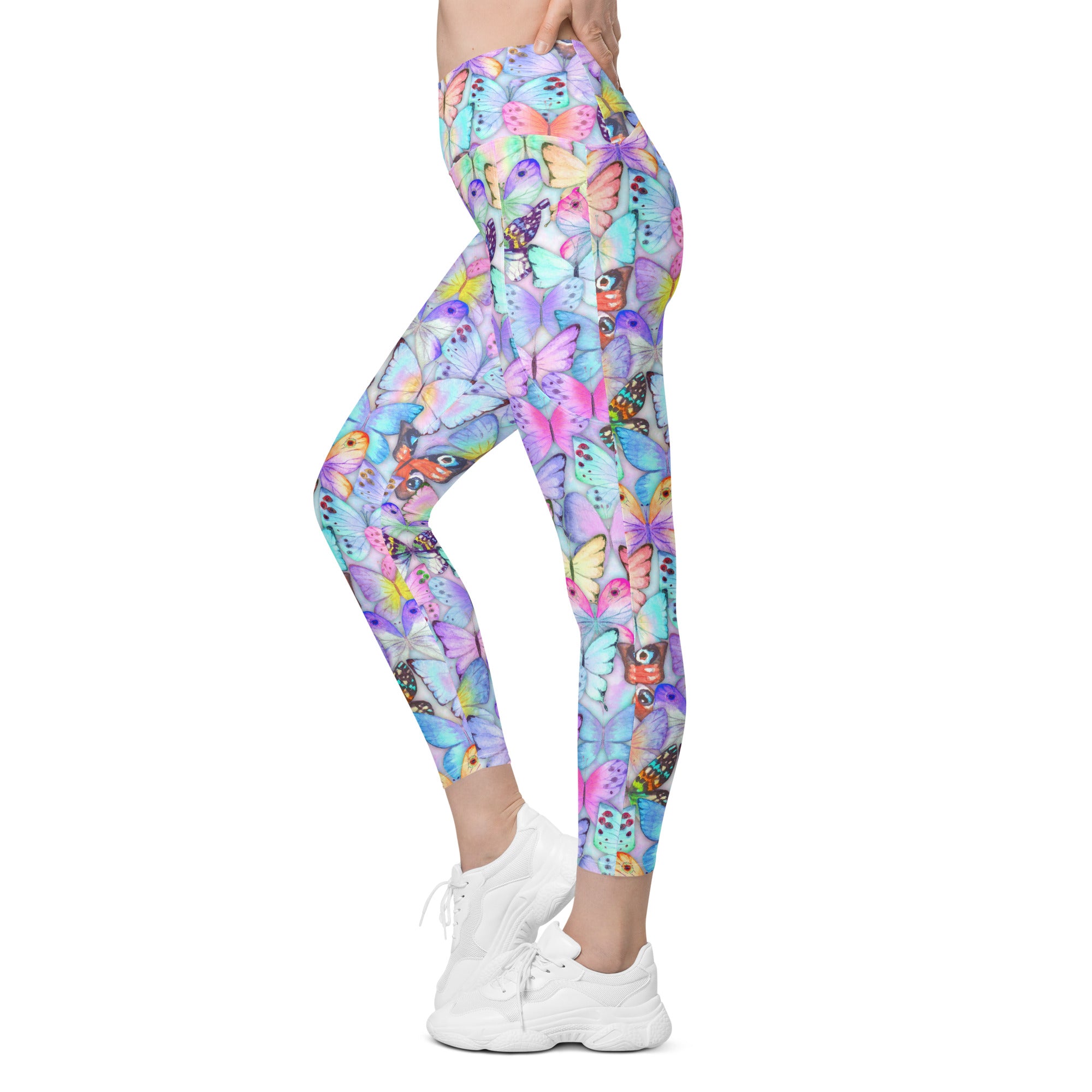 Pastel Butterflies Crossover leggings with pockets