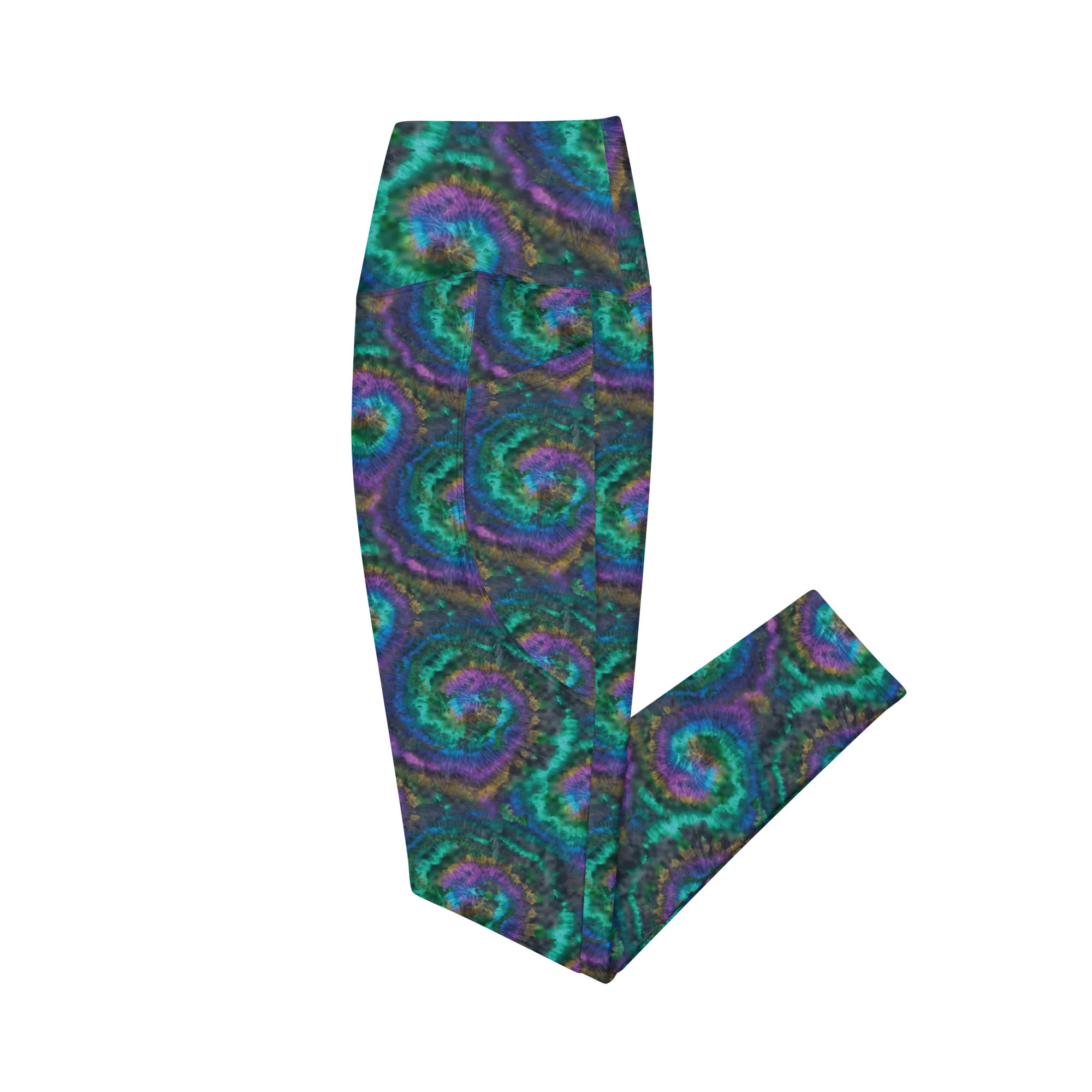 Purple and Blue Tie Dye Crossover leggings with pockets