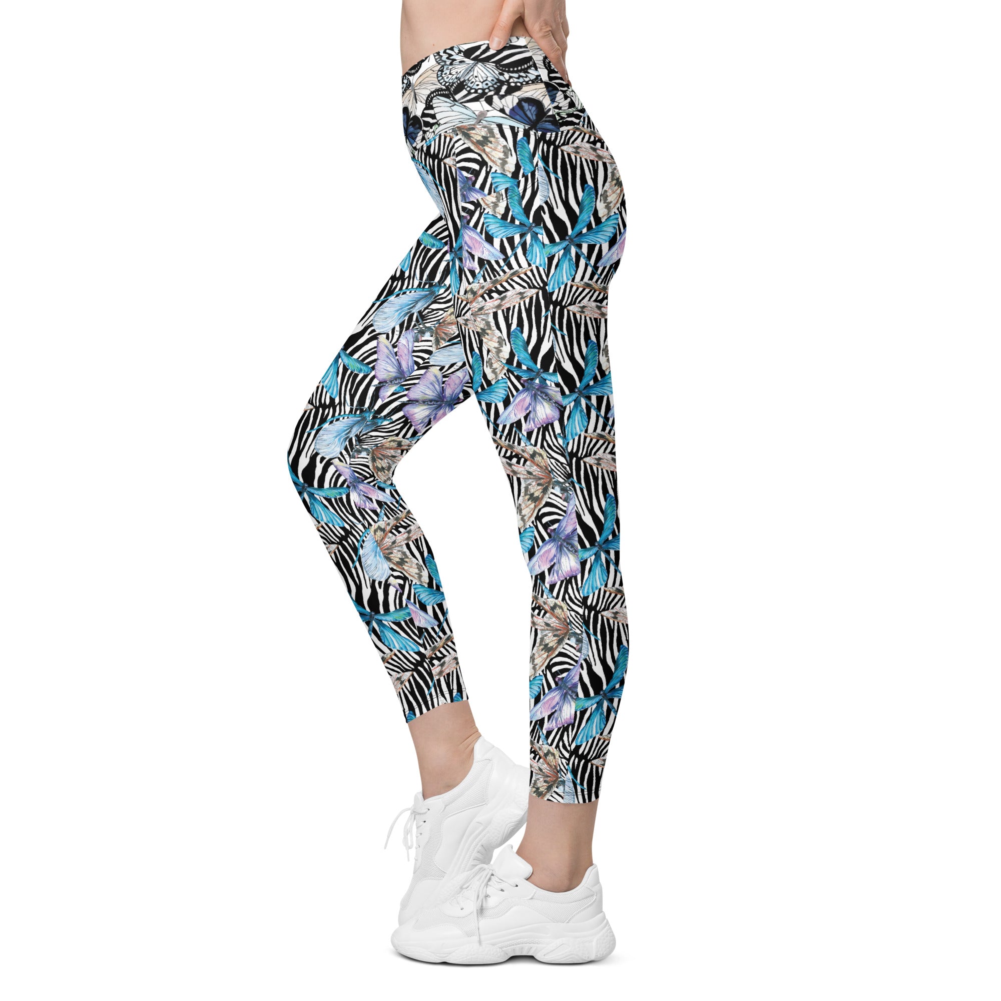 Zebra Butterflies Crossover leggings with pockets