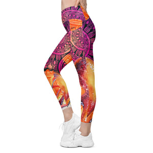 Orange Purple Mandala Crossover leggings with pockets