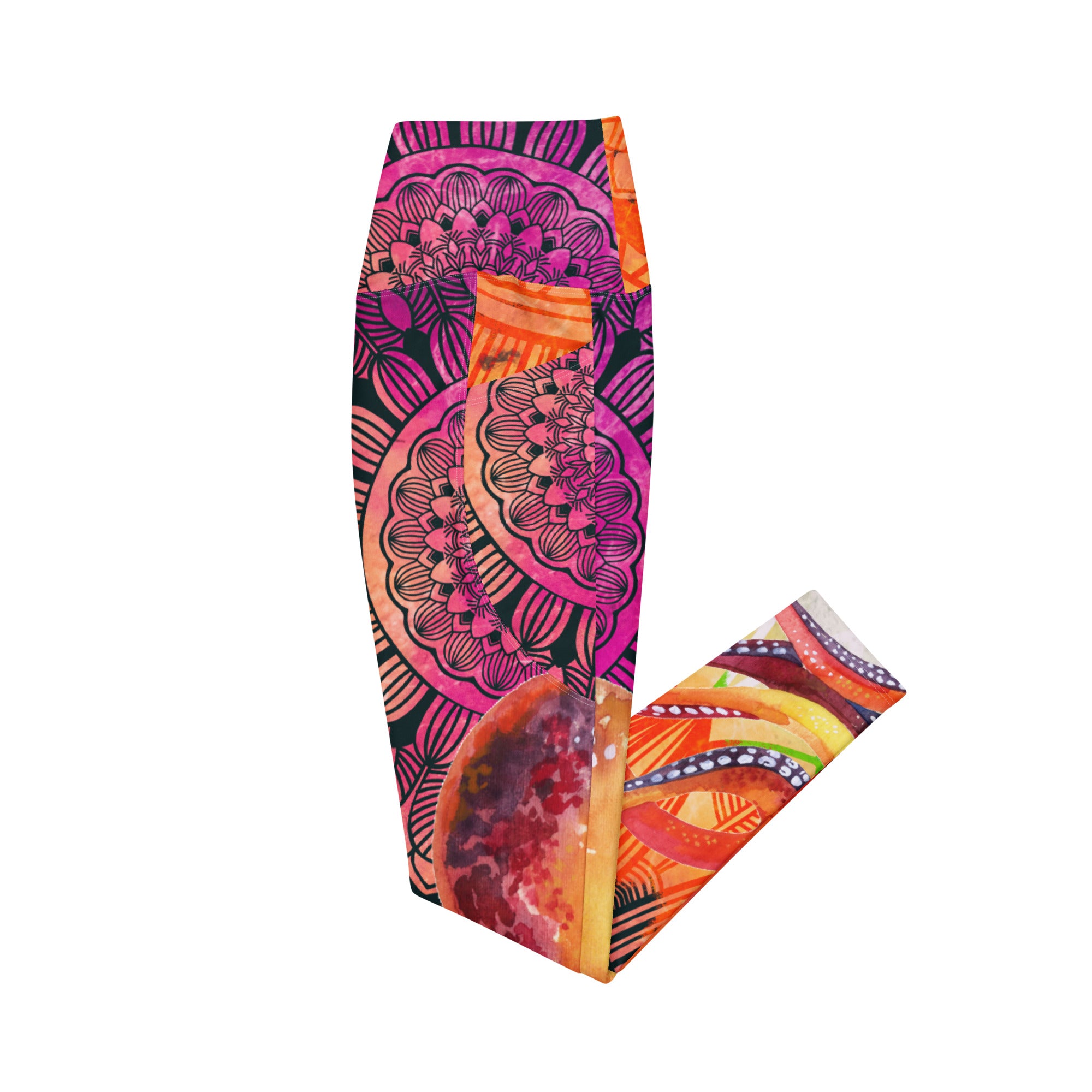 Orange Purple Mandala Crossover leggings with pockets