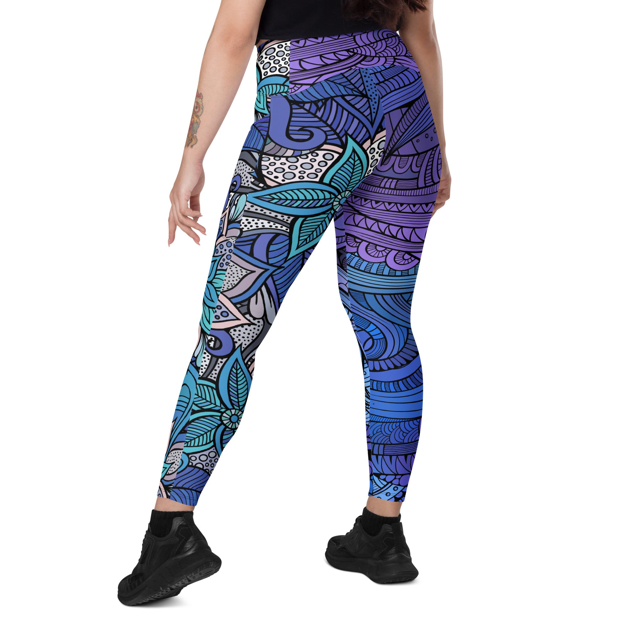 Purple Blue Swirls Crossover leggings with pockets