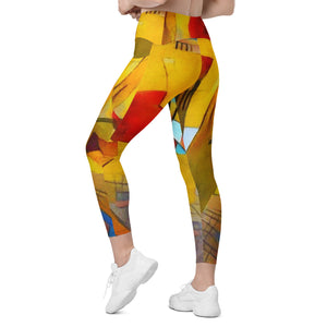 Abstract Yellow Crossover leggings with pockets