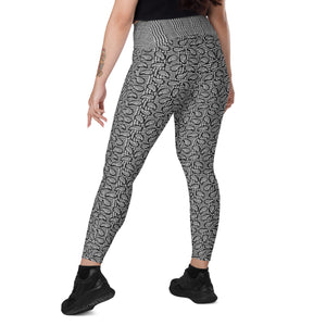 Black Houndstooth and Paisley Crossover leggings with pockets