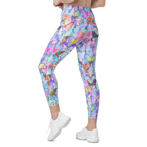 Pastel Butterflies Crossover leggings with pockets