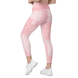 Pink and White Floral Crossover leggings with pockets