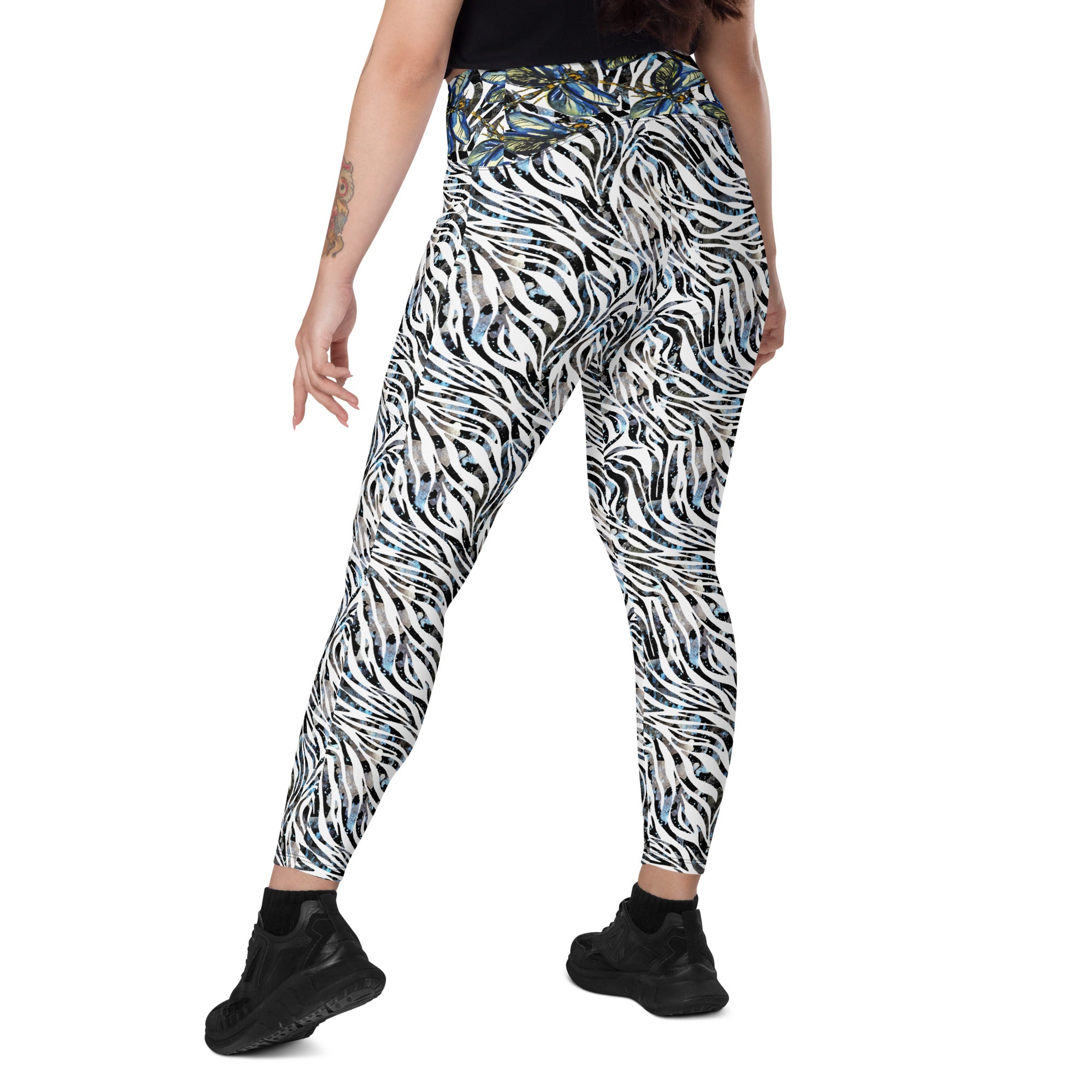 Zebra Dragonflies Crossover leggings with pockets