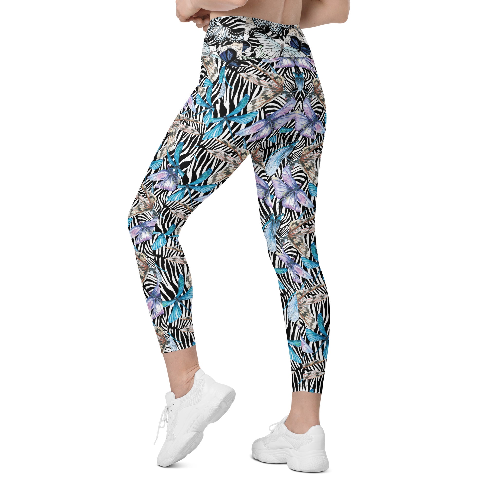 Zebra Butterflies Crossover leggings with pockets